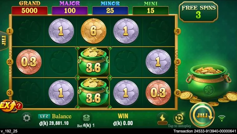 Ảnh màn hình gameplay game Clover Coins 3x5 (slot JILI) chơi tại LC79