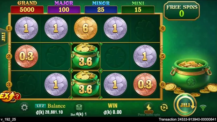 Ảnh bảng biểu tượng & tính năng game Clover Coins 3x5 (slot JILI) chơi tại LC79